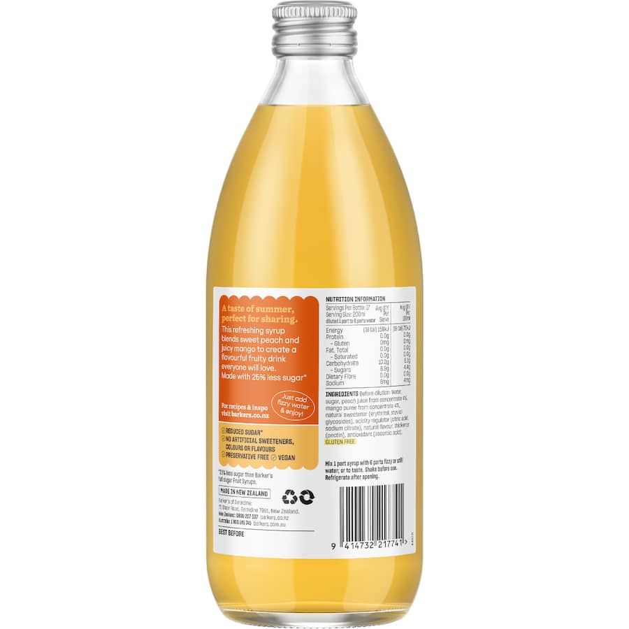Barker's Soda Syrup Peach & Apple 500mL