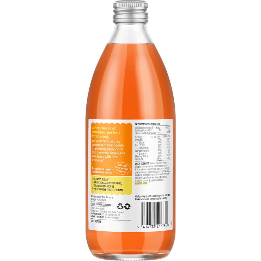Barker's Soda Syrup Orange Fizz 500mL