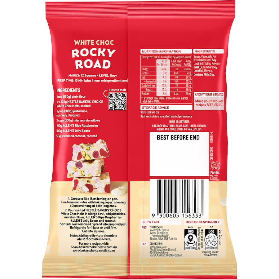 Nestle Bakers Choice White Chocolate Melts 225g