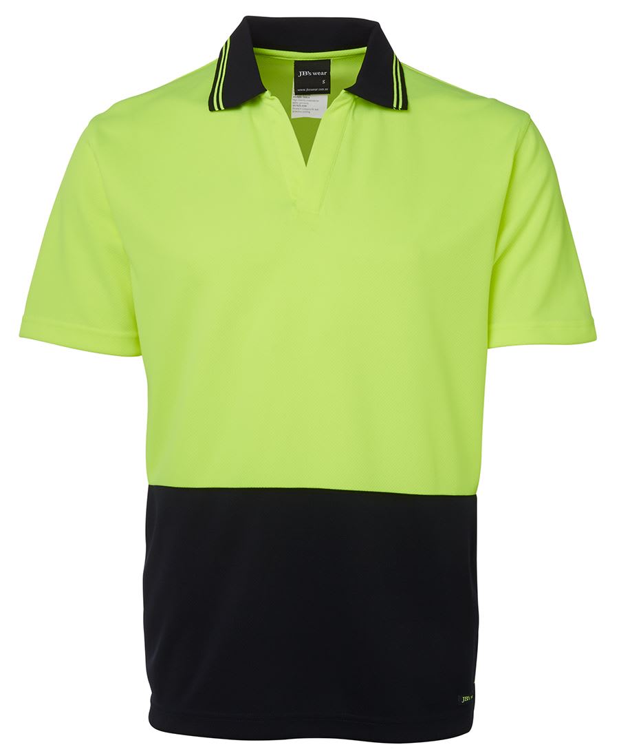 JB's Wear, Hi Vis Non Button Polo, 6HNB - Lime/Navy - 2XL