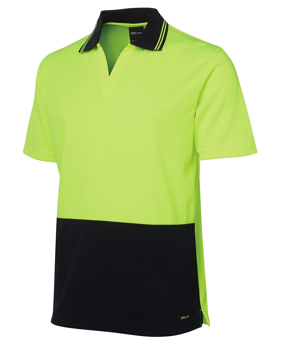 JB's Wear, Hi Vis Non Button Polo, 6HNB - Lime/Navy - 2XL