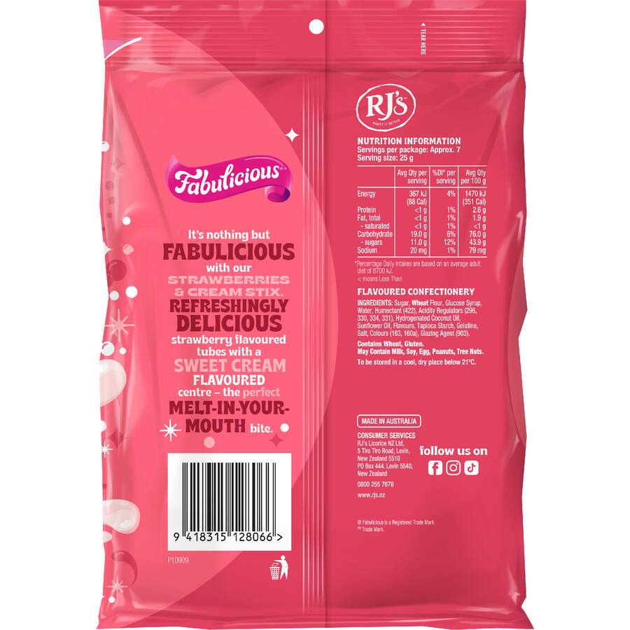 Rj's Fabulicious Sweets Sherbert Strawberries & Cream - 180g