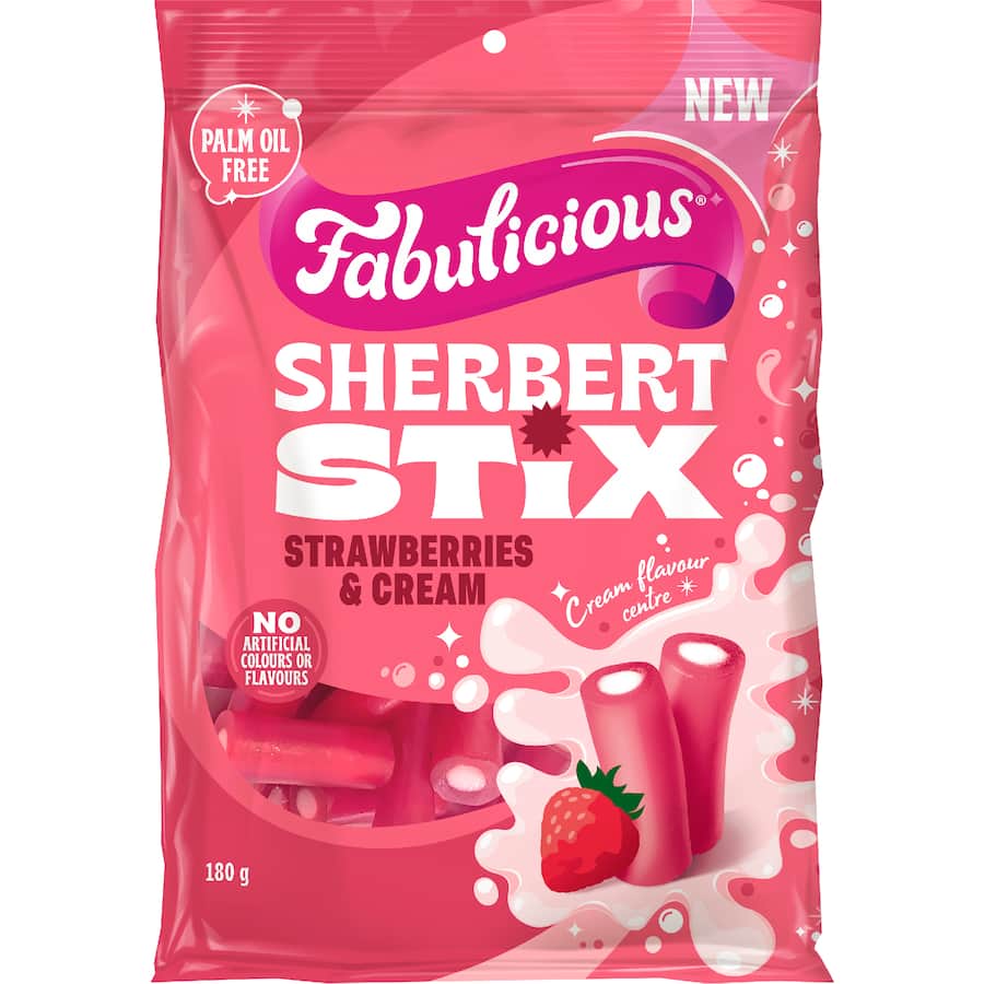 Rj's Fabulicious Sweets Sherbert Strawberries & Cream - 180g
