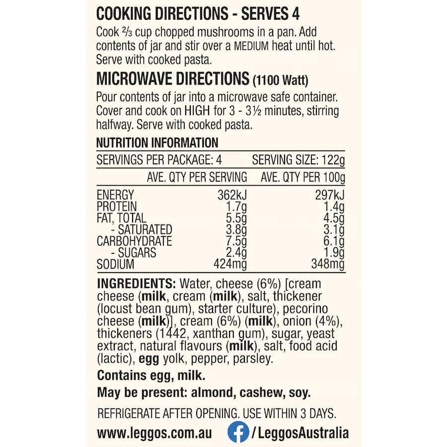 Leggos Pasta Sauce Creamy Carbonara - 490g