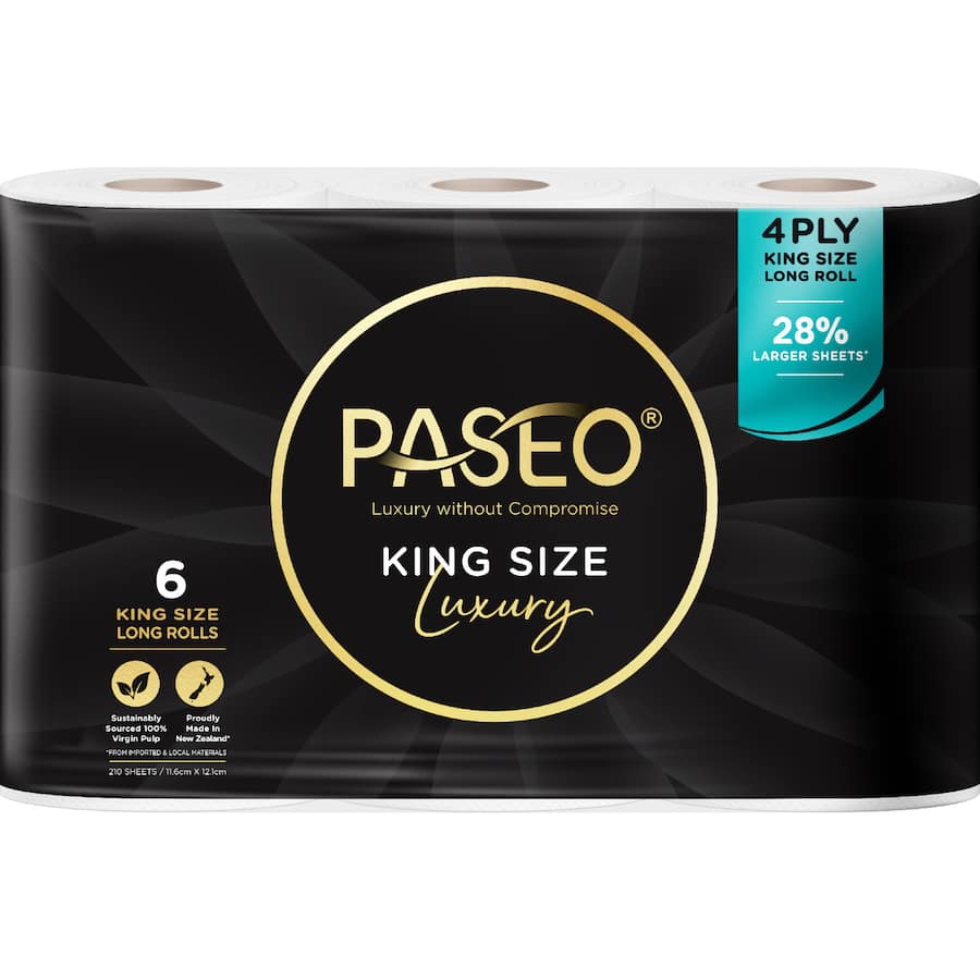 Paseo Toilet Paper 4ply King Size Long Roll - 6pack