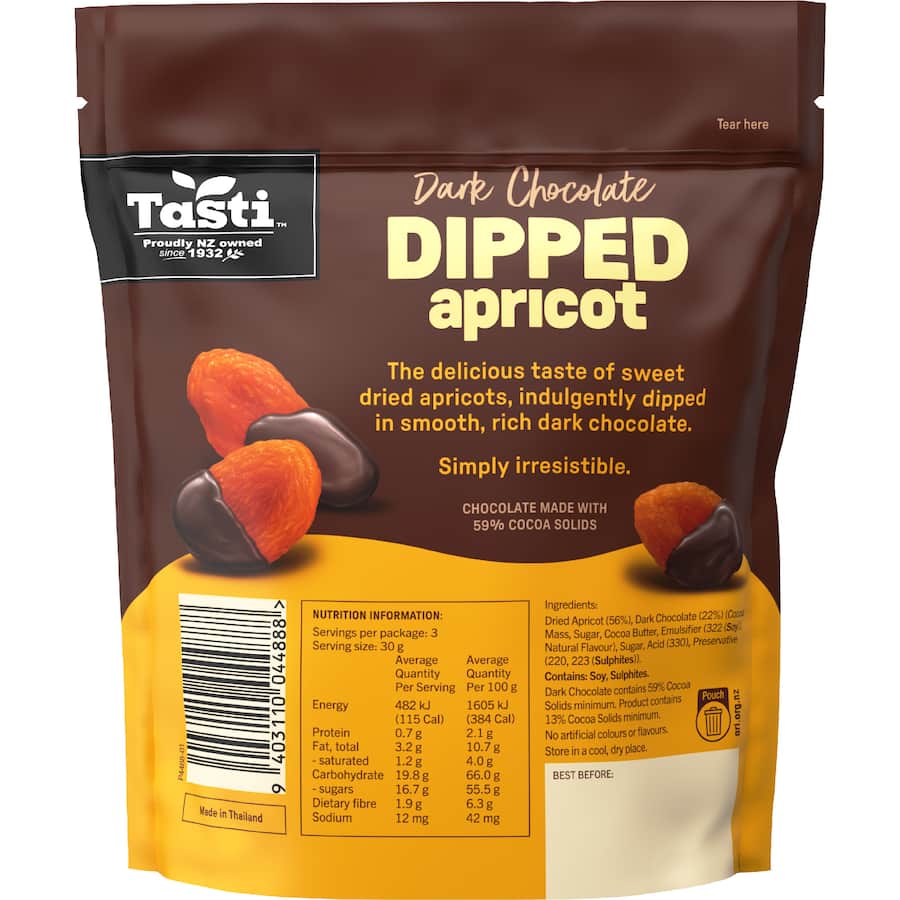 Tasti Dried Apricots Chocolate Dipped - 90g