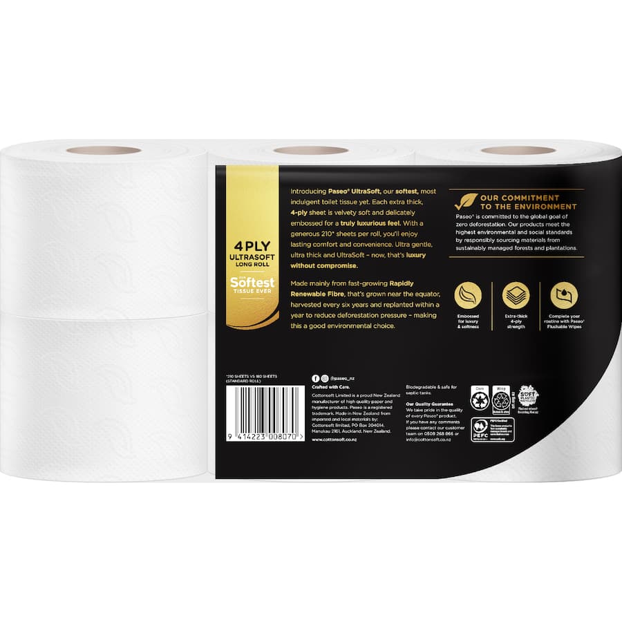 Paseo Toilet Paper 4ply Ultrasoft Long Roll - 6pack