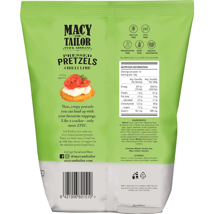 Macy & Tailor Pressed Pretzels Chilli Lime 180g
