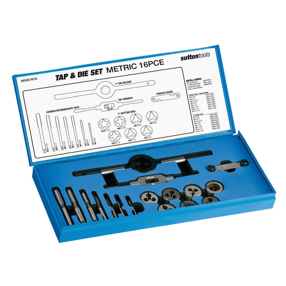 Sutton Tools M500M16 Tap & Button Die Set 16 Piece