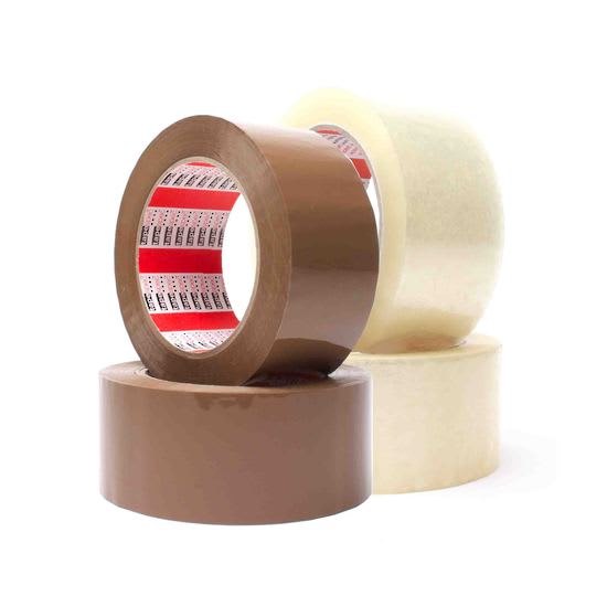 High-performance clear packaging tape roll, 72mm x 100m, ideal for sealing boxes and cartons, withstands freezer conditions.