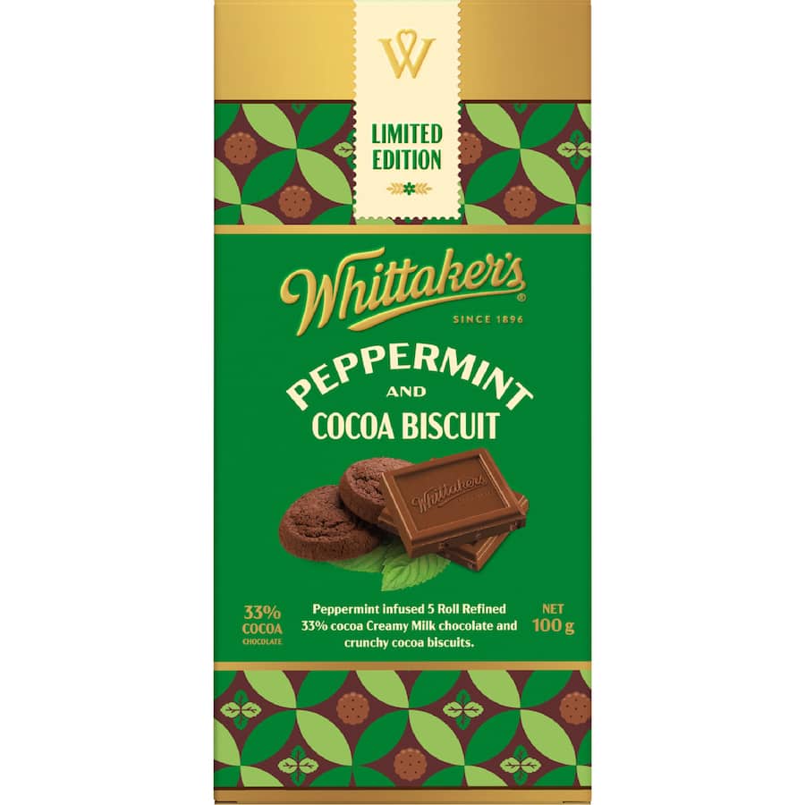 Whittakers Chocolate Block Peppermint & Cocoa Biscuit - 100g