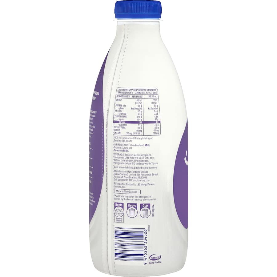 Anchor Lactose Free Milk Uht Blue - 1L