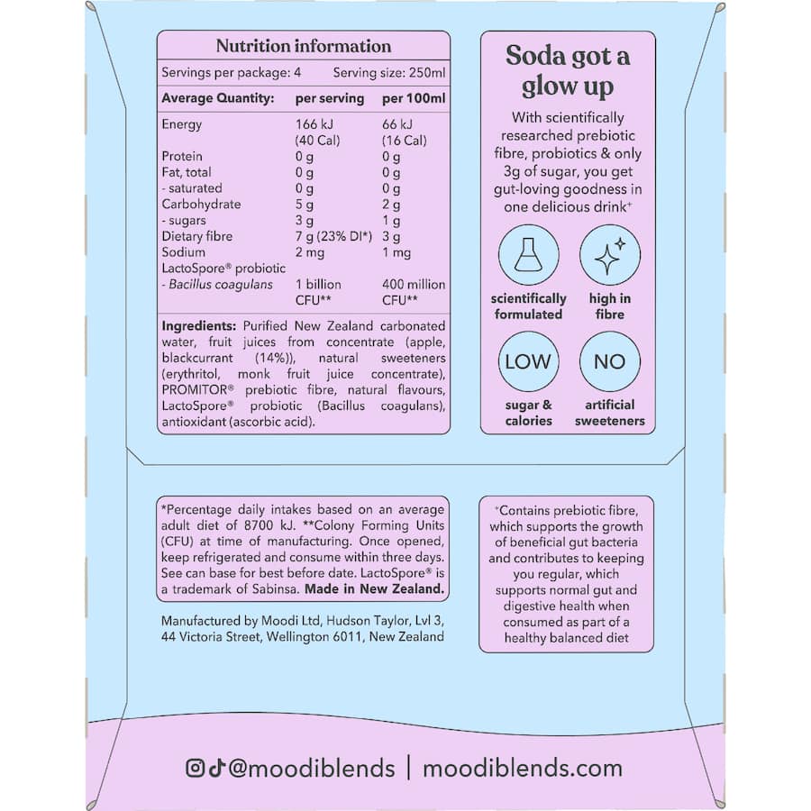 Moodi Pre + Probiotic Soda Blackcurrant Apple 1000mL