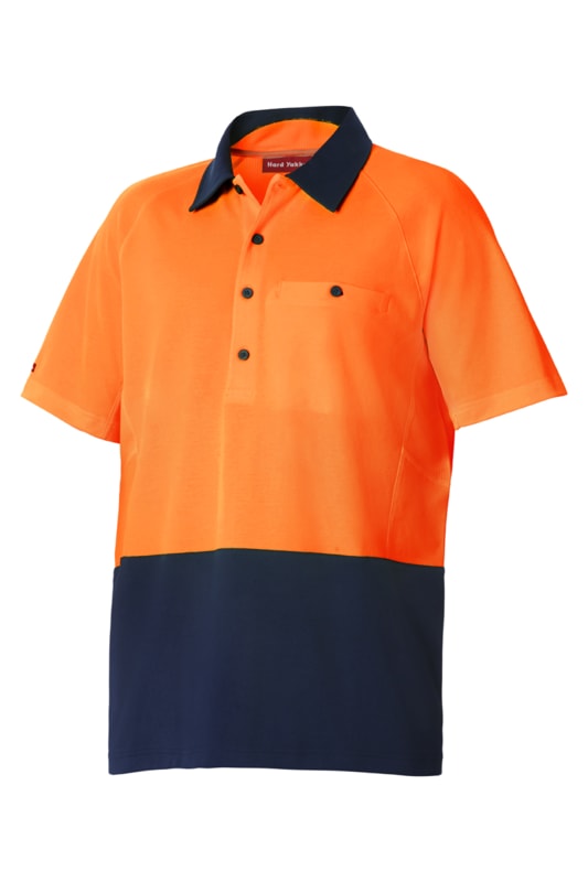 Hard Yakka, Hi Vis Koolgear Polo, Y11396 - Fluro Yel/Navy - XS