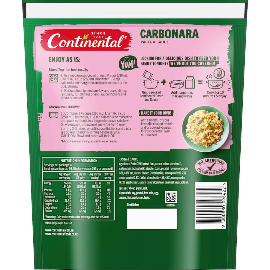 Continental Pasta & Sauce Carbonara - 145g