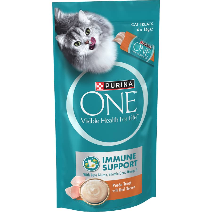 Purina One Immune Support Puree Cat Treats With Real Chicken 4 x 14g