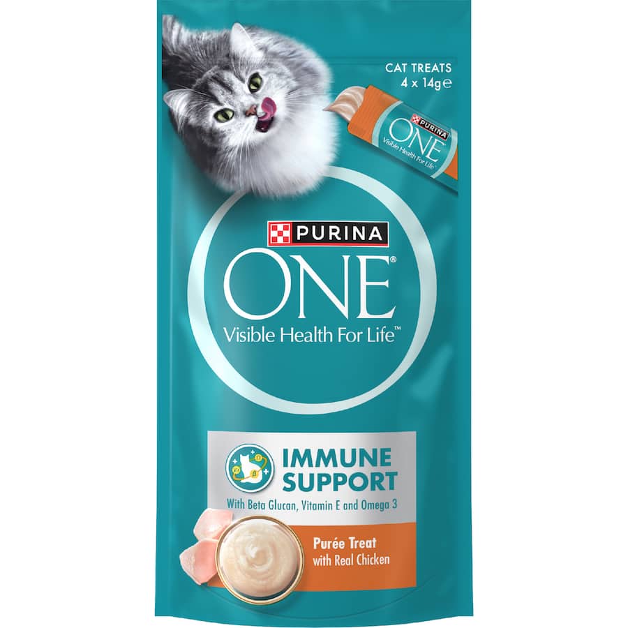 Purina One Immune Support Puree Cat Treats With Real Chicken 4 x 14g