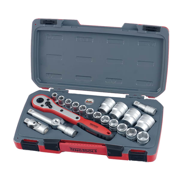 Teng 21pc 1/2in Dr. Metric Reg. Socket Set 6Pnt 21 Piece Set