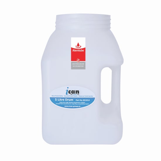 Durable 5L container for automotive fluids, featuring a spill-proof design and ergonomic handle for easy pouring and transport.