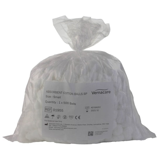Un-Sterile Small Cotton Wool Balls in a bag, soft, absorbent, ideal for personal care, crafting, and first aid applications.