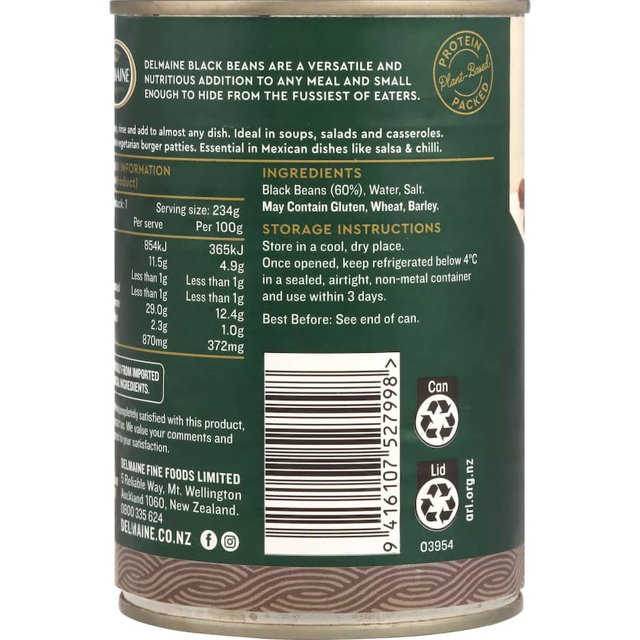 Delmaine Premium Beans Black In Brine Can 390g