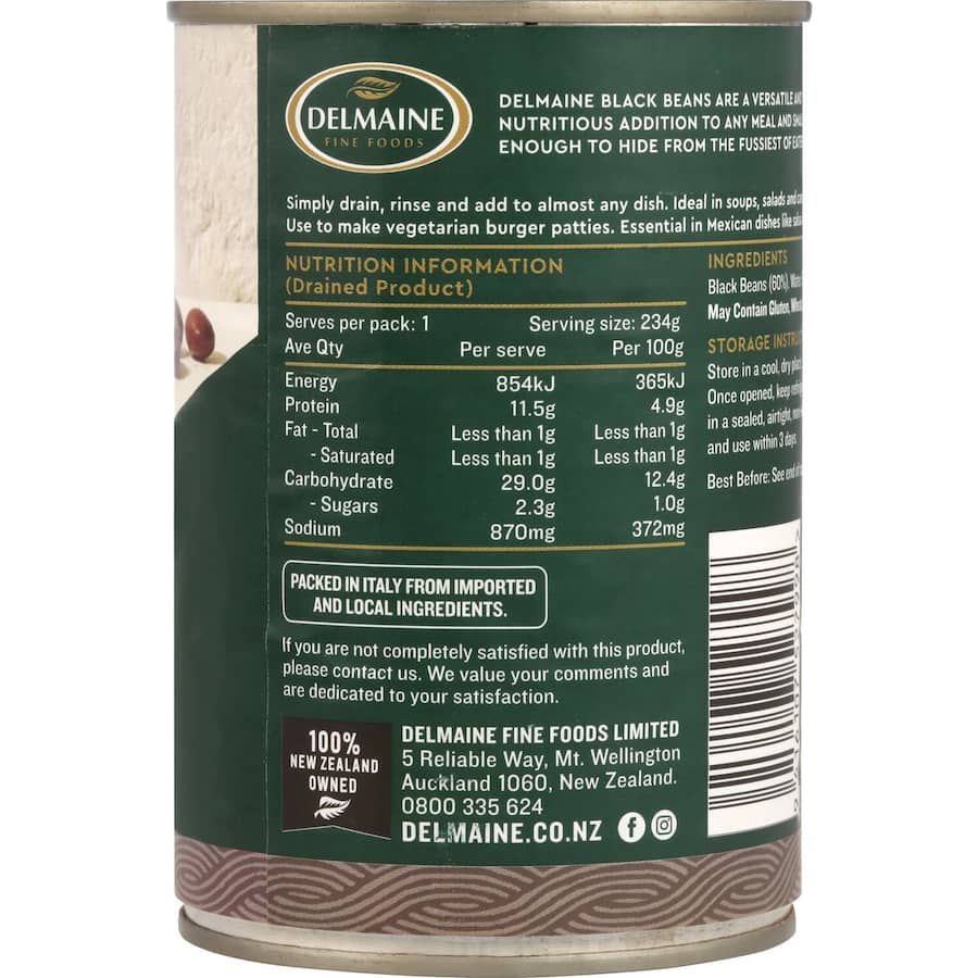 Delmaine Premium Beans Black In Brine Can 390g