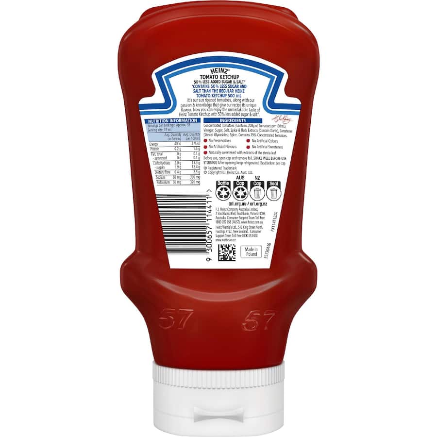 Heinz Ketchup Tomato Less Sugar 500mL