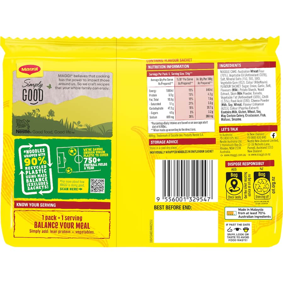 Maggi 2 Minute Stir Fry Noodles Sweet Chilli & Sour Cream 5 pack 345g