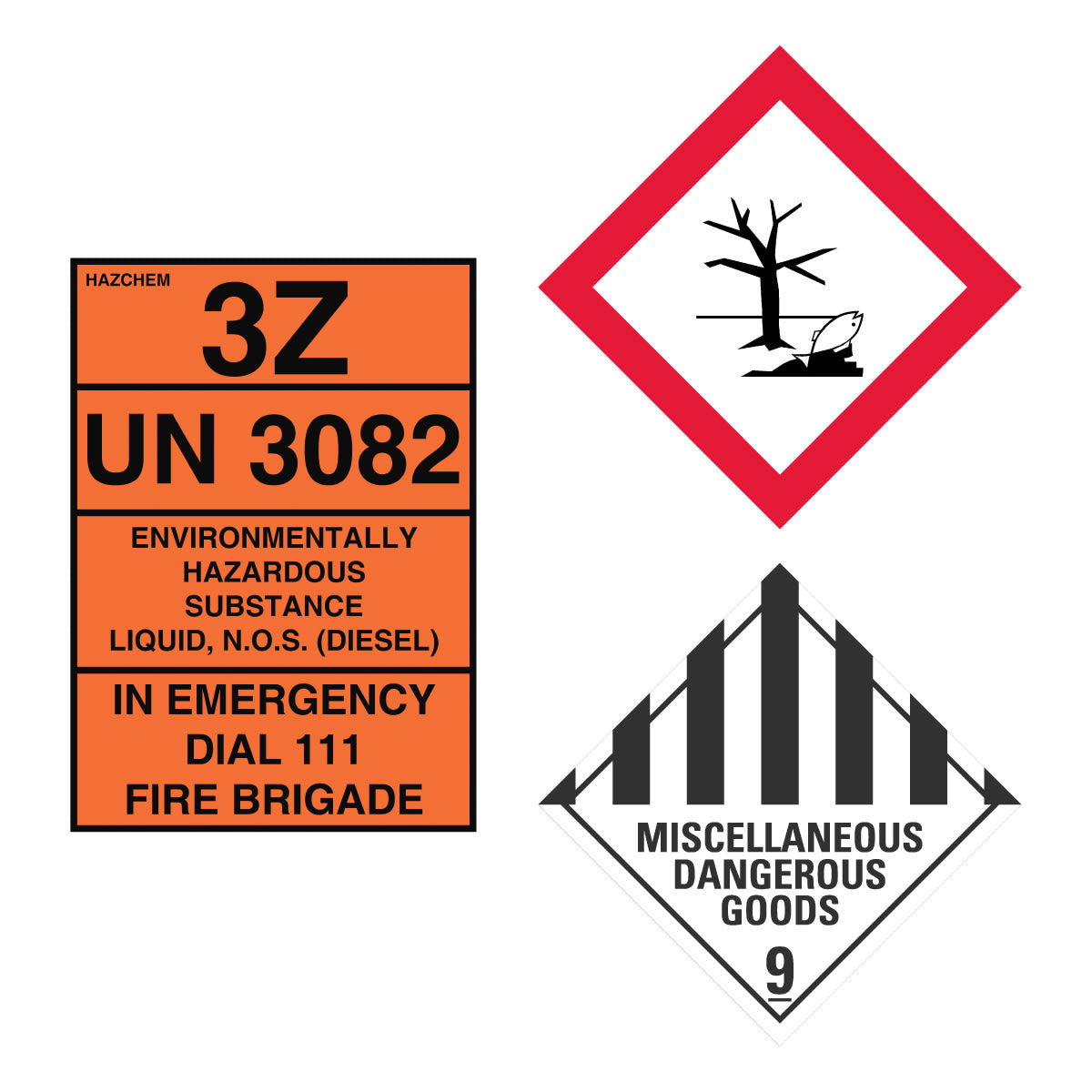 Dangerous Goods Labels | Diesel Trailer Pack W250mm x H250mm - Standard