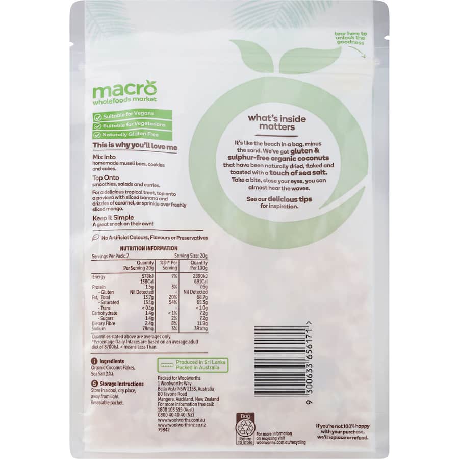 Macro Organic Coconut Flakes Toasted 140g