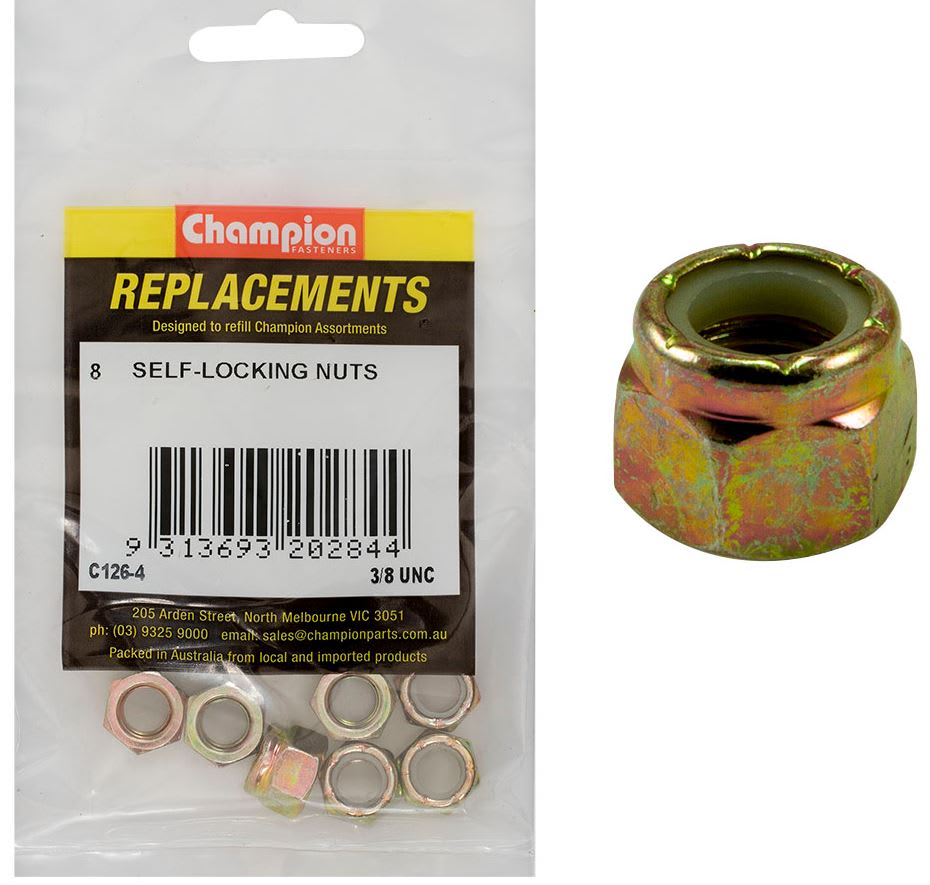 Champion 3/8in UNC Nylon insert Self-Locking Nut 3/8" 8 (Pack)