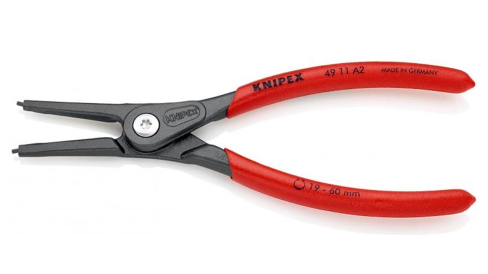 Knipex Precision External Circlip Pliers for 19-60mm circlips, featuring non-slip handles and durable chrome vanadium steel.