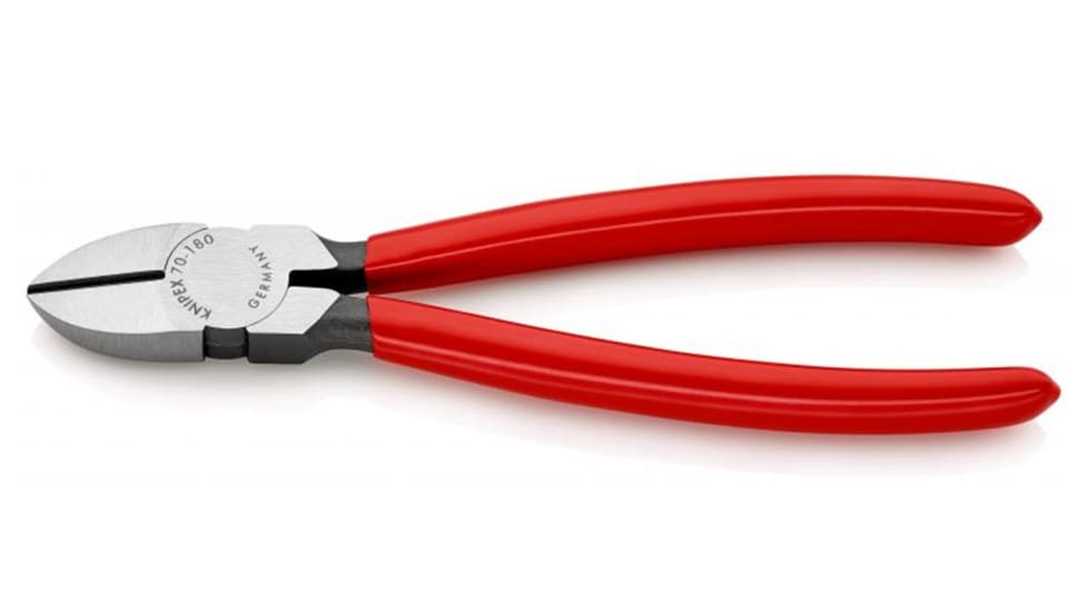 Knipex Diagonal Cutter 180mm, precision cutting edges, durable vanadium steel, ideal for soft and hard wire in tight spaces.