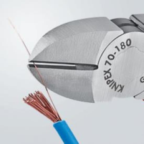 Knipex Diagonal Cutter 180mm, precision tool for clean cuts in soft and hard wires, ideal for tight spaces.