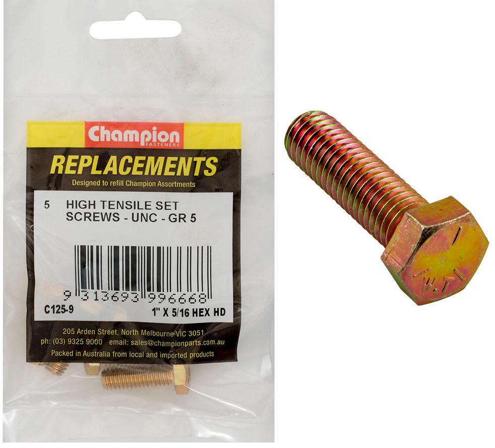 Champion High Tensile Set Screws UNC 5/16 x 1" 5 (Pack)