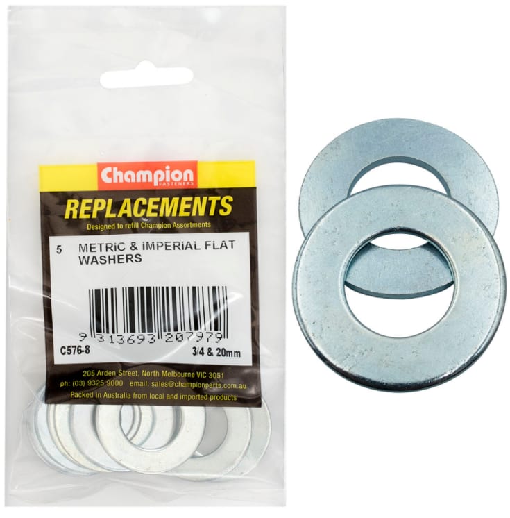 3/4 & 20MM Metric & Imperial Flat Washers 10 PK