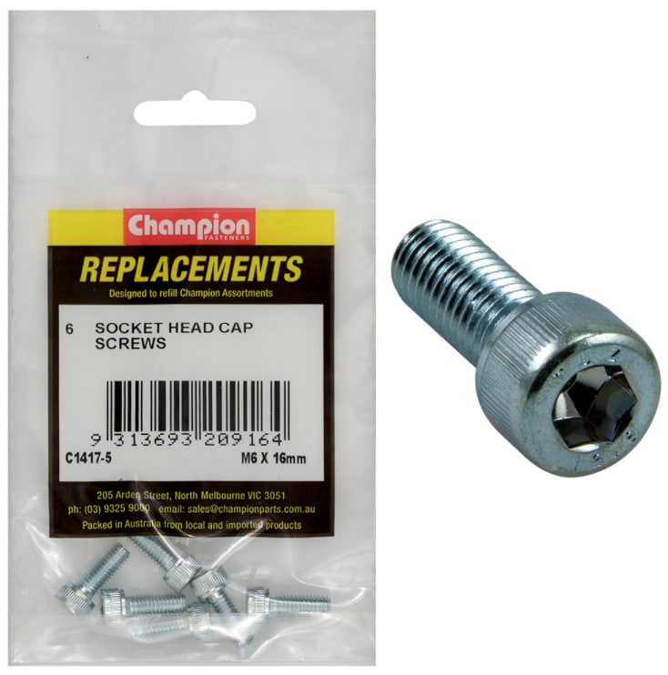 M6 X 16MM Socket Head Cap Screws 6PK