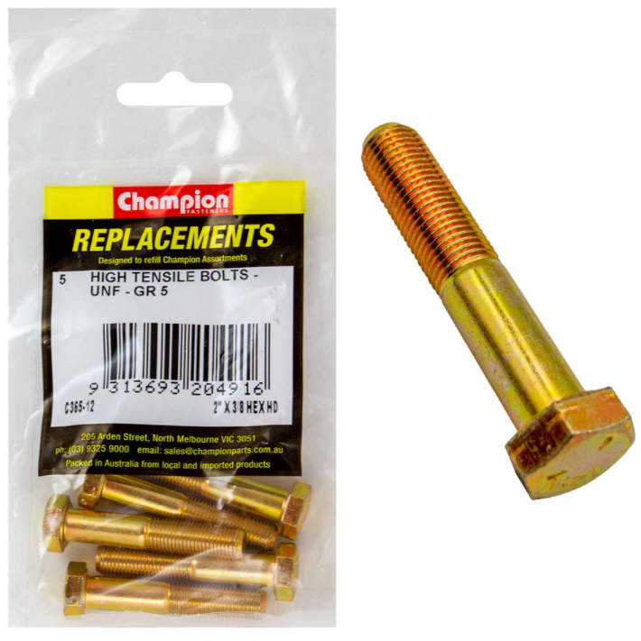 2'' X 3/8 HEX HD High Tensile Bolts 5PK