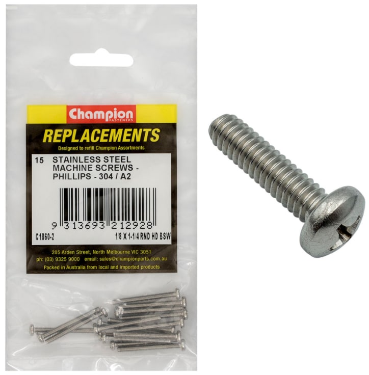 1/8 X 1-1/4 RND Stainless Steel Machine Screws 15PK