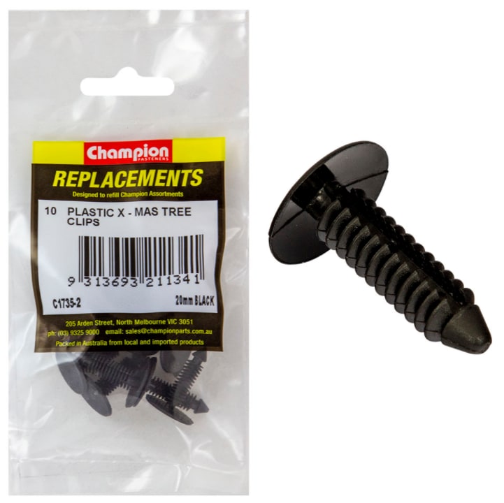 20MM Black Plastic X-Mas Tree Clips 10PK