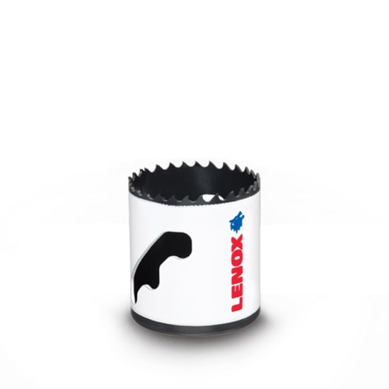 Lenox 48mm Bi-Metal Hole Saw for precise cutting in metal and wood, featuring long life and easy plug removal design.