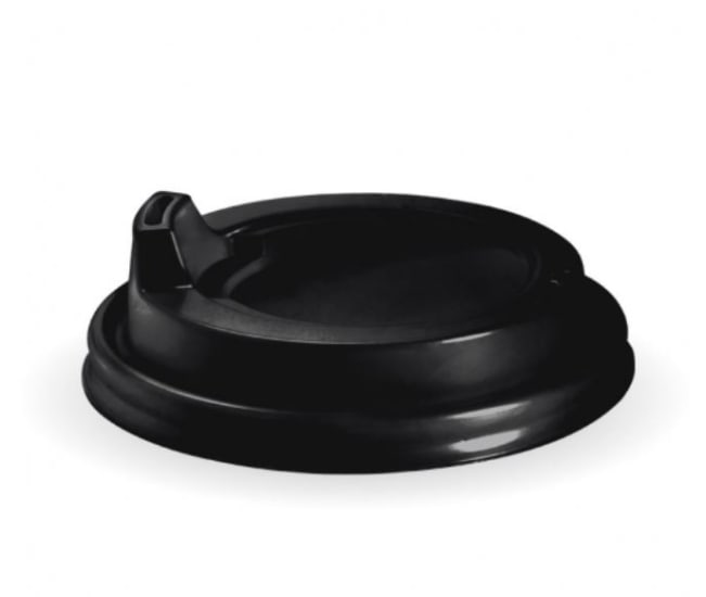 Black large sipper lids for 8, 12, 16, and 20oz BioCups, offering a leak-proof seal and convenience for beverage service.