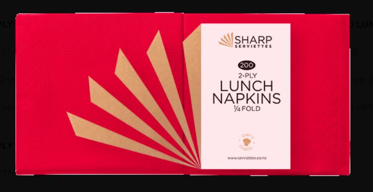 Sharp Lunch Napkin 2 ply Red 1/4 Fold 310mm x 305mm 200 (Pack)