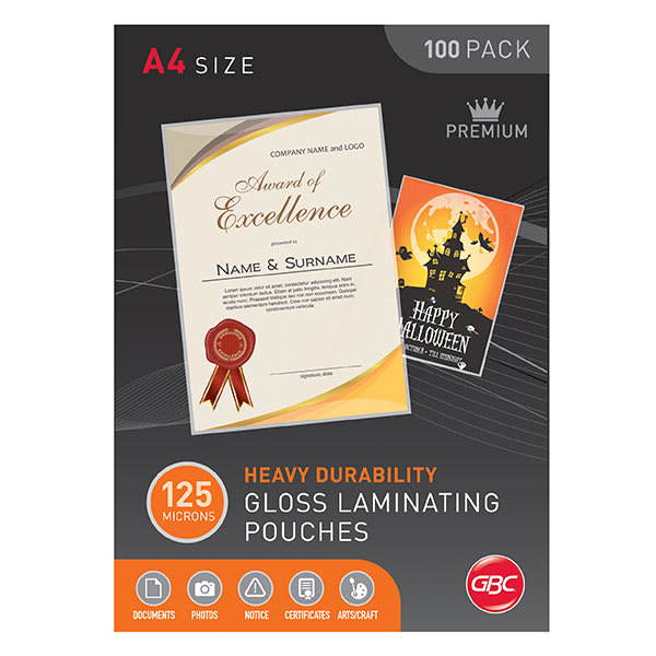 GBC A4 Gloss Laminating Pouch 125 Micron (Pack of 100)