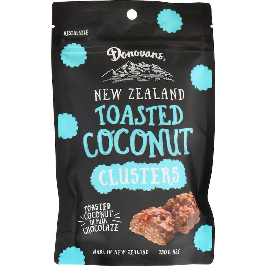 Donovans Chocolate Sharepack Coconut Clusters Bag 150g