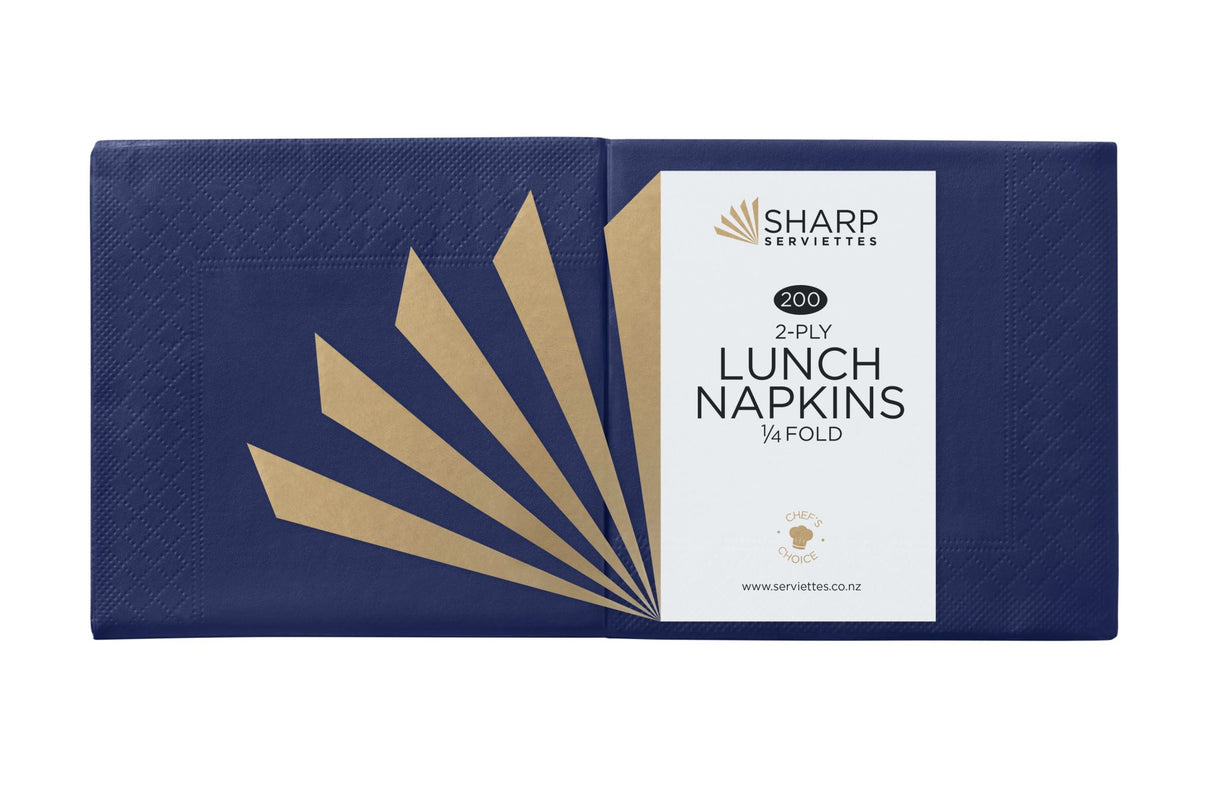 Sharp Lunch Napkin 2 ply Blue 1/4 Fold 310mm x 305mm 200 (Pack)