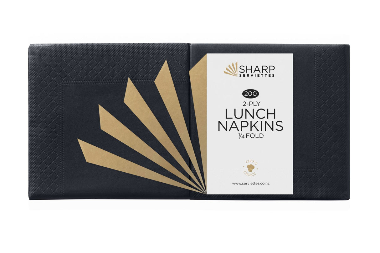 Sharp Lunch Napkin 2 ply Black 1/4 Fold 310mm x 305mm 200 (Pack)
