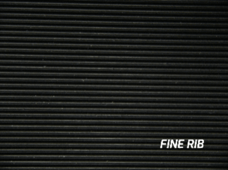 Durable black fine rib rubber flooring, 1500mm wide, slip-resistant for safety, ideal for toolboxes and workspaces.