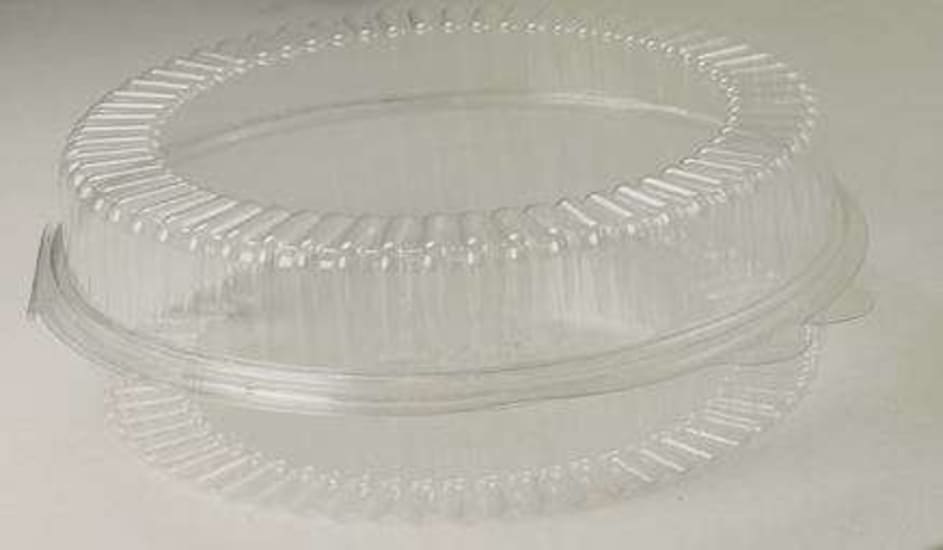 Round clear cake clamshell, 8-inch size, designed for elegant presentation and freshness of cakes and pastries, 150 per case.