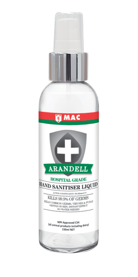 Hand sanitiser spray in a 150ml bottle, kills 99.999% of germs, skin-friendly, quick-drying, perfect for healthcare and commercial use.